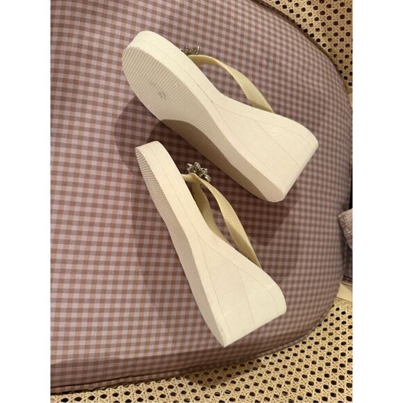 White Wedge Flip Flops with Rhinestone Embellishment - Picture 3 of 6